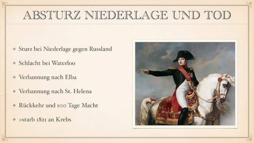 NAPOLEON BONAPARTE #F
Napoleon
GLIEDERUNG
imago images
1. Steckbrief
> 2. Absturz Niederlage und Tod
* 3. Bedeutende Jahre
* 4. Feldzüge
5. 