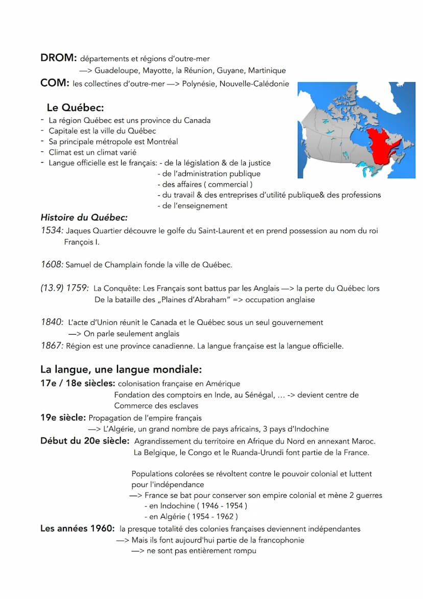 Französisch Arbeit Nr. 5 - Francophonie:
francophonie: - correspond à tous les pays où le français est parlé
Francophonie: - il désigne l'en