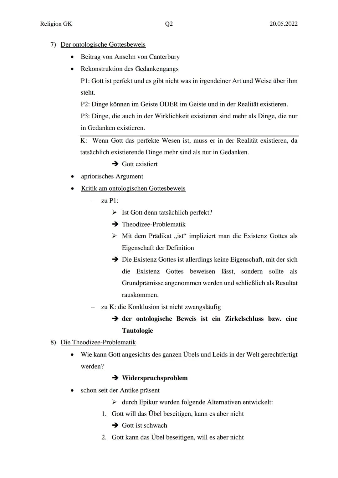Religion GK
Themen:
Gottesbeweise
Theodizee-Problematik
1) Was ist ein Beweis?
Religionsklausur Nr.4
Q2
Definition von Beweis unterschiedet 