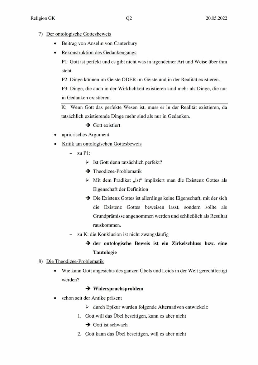 Religion GK
Themen:
Gottesbeweise
Theodizee-Problematik
1) Was ist ein Beweis?
Religionsklausur Nr.4
Q2
Definition von Beweis unterschiedet 