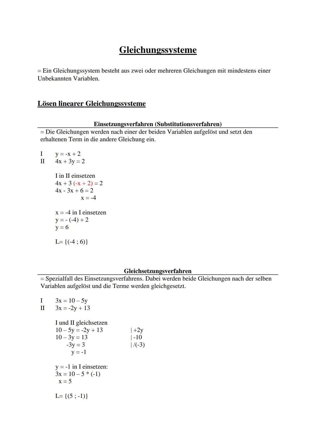 = Ein Gleichungssystem besteht aus zwei oder mehreren Gleichungen mit mindestens einer
Unbekannten Variablen.
Lösen linearer Gleichungssyste