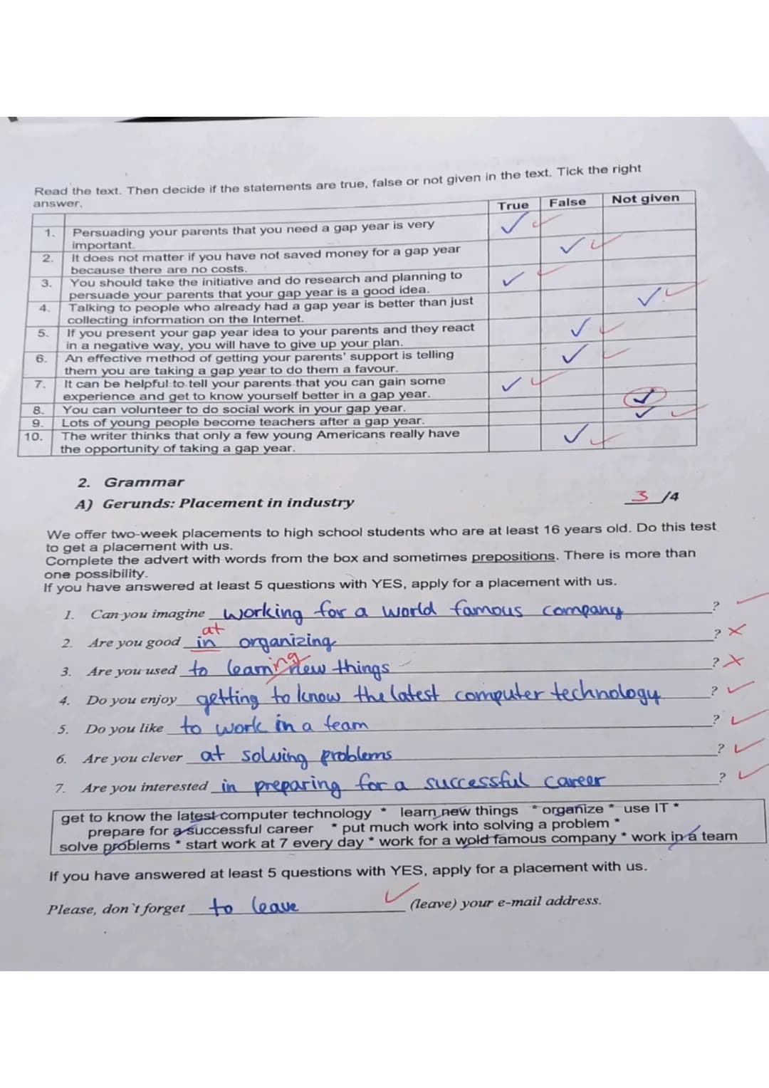 Name:
1. Reading
/10
1.Reading
2. Grammar
3. Vocabulary
Pauts Blog
What's Stopping You from Taking a Gap Year?
Subited by Paul on Sat 10/13/