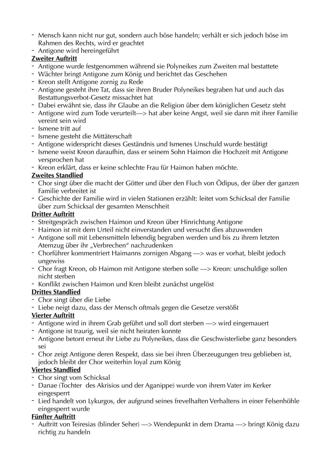 Antigone- Zusammenfassung
Prolog
- zentraler Konflikt wird verdeutlich
Antigone, Kreon, Ismene diskutieren über die Bestattung von Polyneike