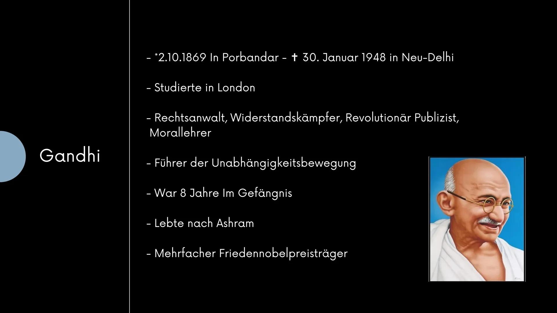There
is no
голу to peace;
peace is
the
way.
la plat
Mohandas
Karamchand Gandhi Gliederung
WER WAR GANDHI ?
WAS BEDEUTEN DIE EHRENNAMEN ?
WA