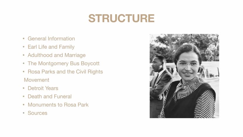 ROSA PARKS AND THE CIVIL
RIGHTS MOVEMENT
a presentation by Josephin Fröhlich ●
General Information
Earl Life and Family
Adulthood and Marria