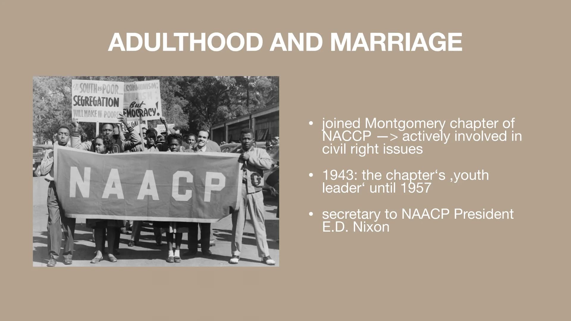 ROSA PARKS AND THE CIVIL
RIGHTS MOVEMENT
a presentation by Josephin Fröhlich ●
General Information
Earl Life and Family
Adulthood and Marria