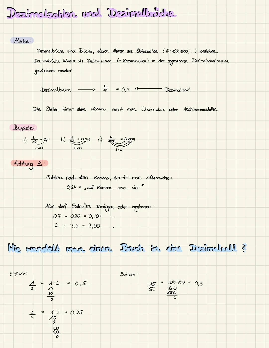 Dezimalzahlen und. Dezimellorsche
Merke:
Dezimalbrüche sind Briche, ceren Nenner aus Stufenzahlen (10; 100; 1000;...) bestehen.
Dezimalbrüch