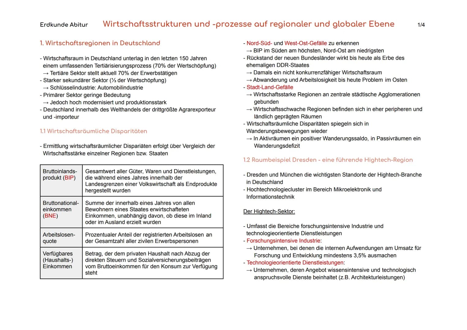 Erdkunde Abitur Wirtschaftsstrukturen und -prozesse auf regionaler und globaler Ebene
1. Wirtschaftsregionen in Deutschland
- Wirtschaftsrau