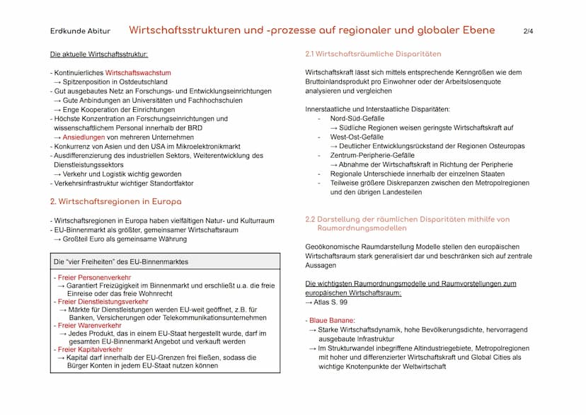 Erdkunde Abitur Wirtschaftsstrukturen und -prozesse auf regionaler und globaler Ebene
1. Wirtschaftsregionen in Deutschland
- Wirtschaftsrau