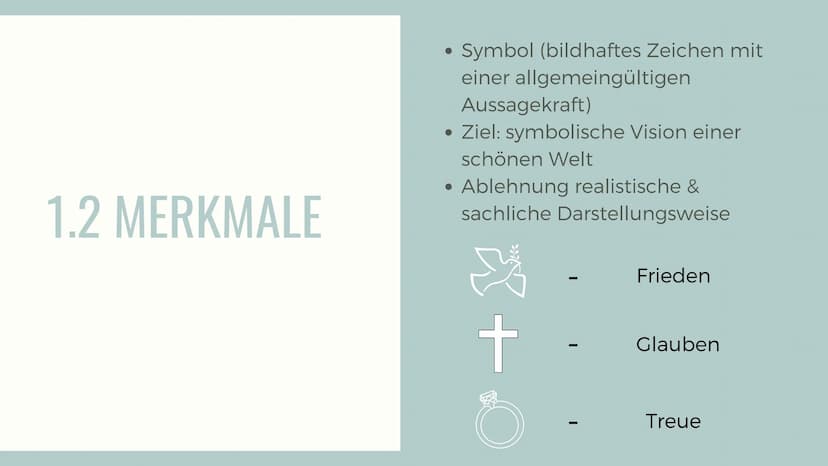 SYMBOLISMUS UND
JUGENDSTIL INHALTSVERZEICHNIS
1. Symbolismus
1.1 Zeitgeschichtlicher Hintergrund
1.2 Merkmale
1.3 Literatur
1.4 Hauptvertret