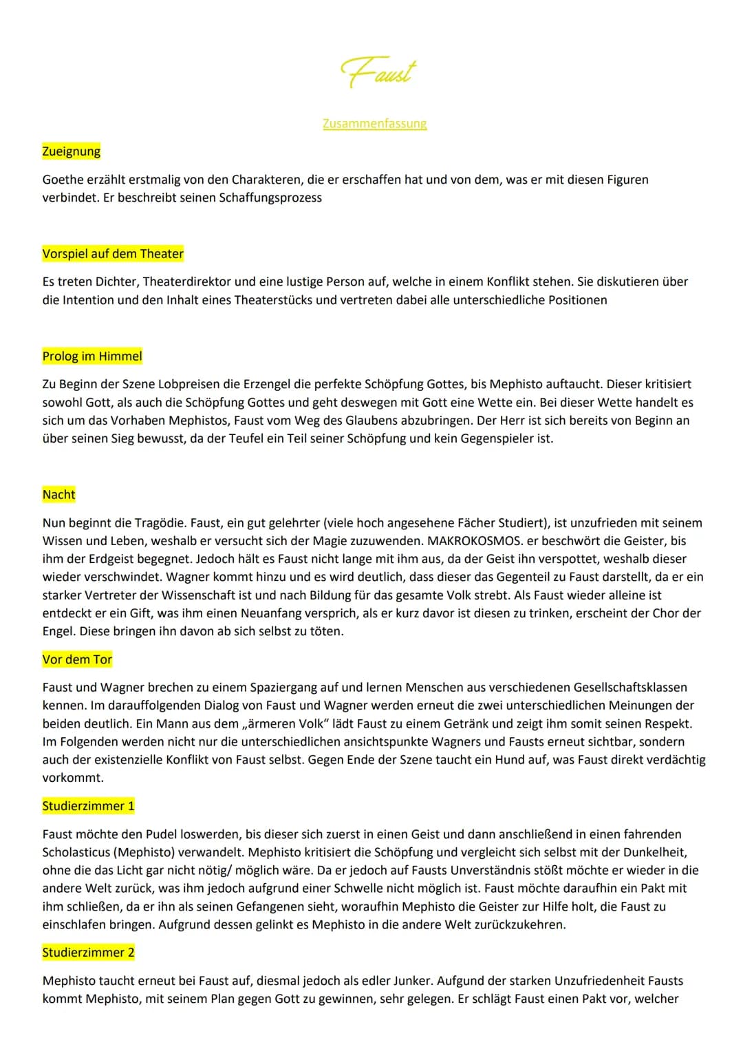 Faust
Zusammenfassung
Zueignung
Goethe erzählt erstmalig von den Charakteren, die er erschaffen hat und von dem, was er mit diesen Figuren
v