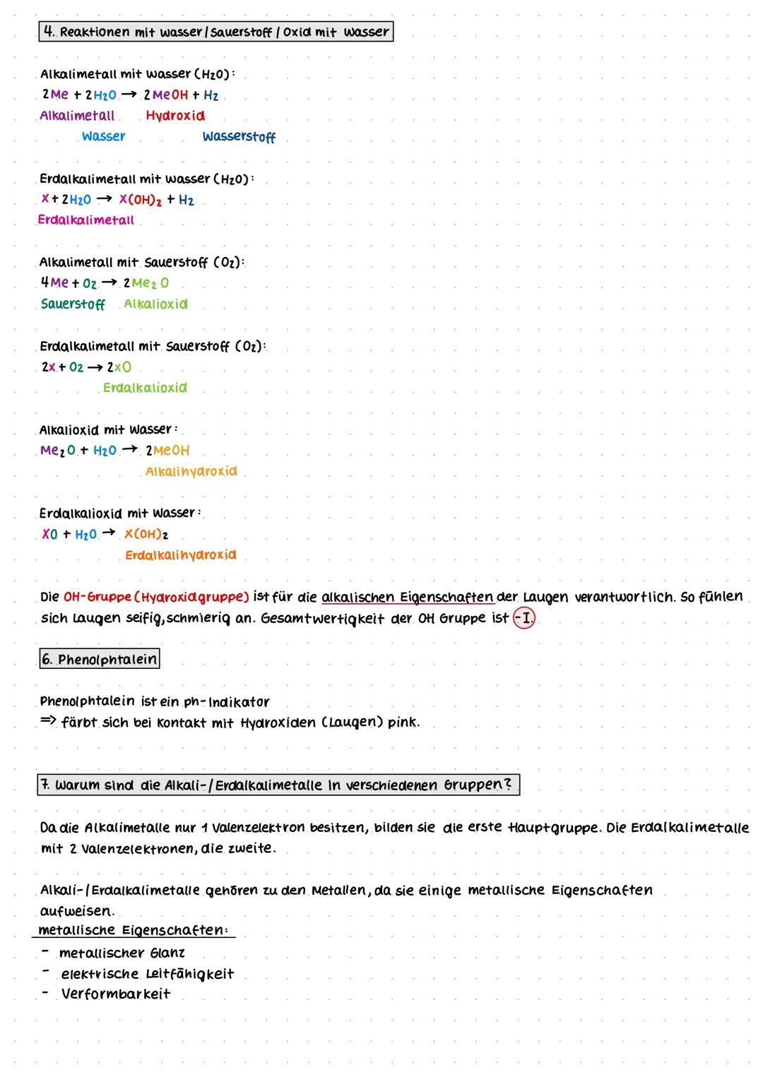 ALKALI-& ERDALKALIMETALLE
1. Reaktivität in den Hauptgruppen
In beiden Hauptgruppen nimmt die Reaktivität zu:
I: Li
K
Rb CS
II: Be
Na
Mg
2. 
