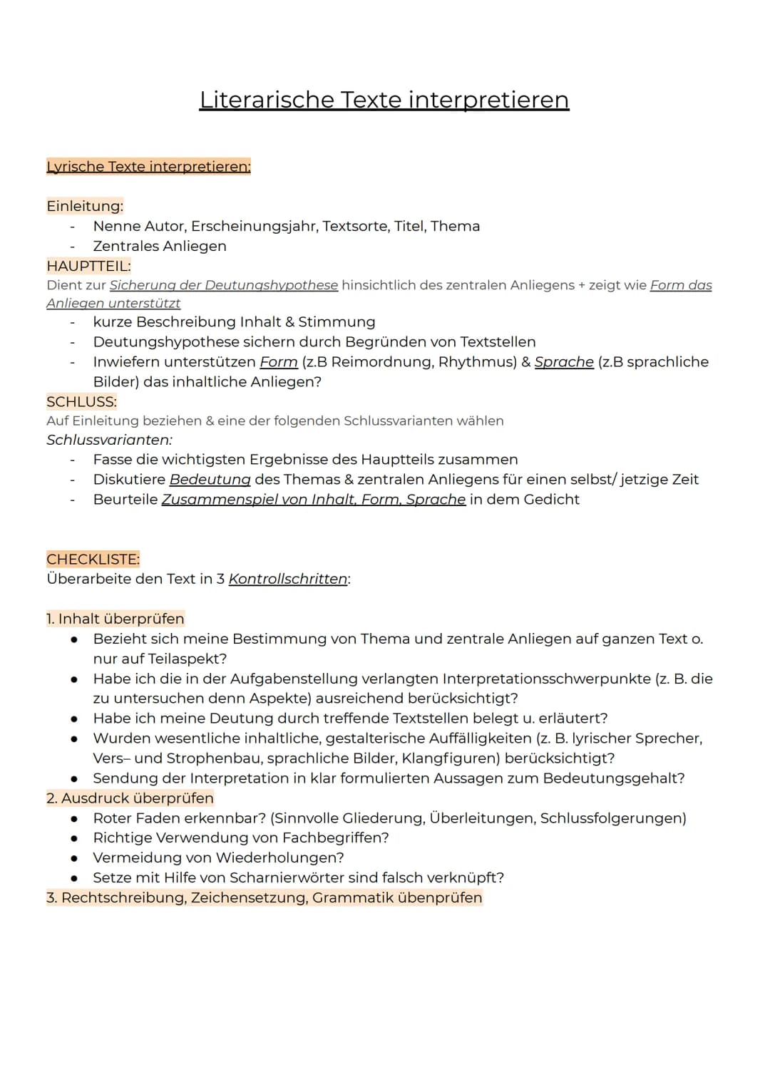 Epische Texte interpretieren:
EINLEITUNG:
HAUPTTEIL:
Autor, Erscheinungsjahr, Textsorte/ Genre, Titel, Thema
SCHLUSS:
Literarische Texte int
