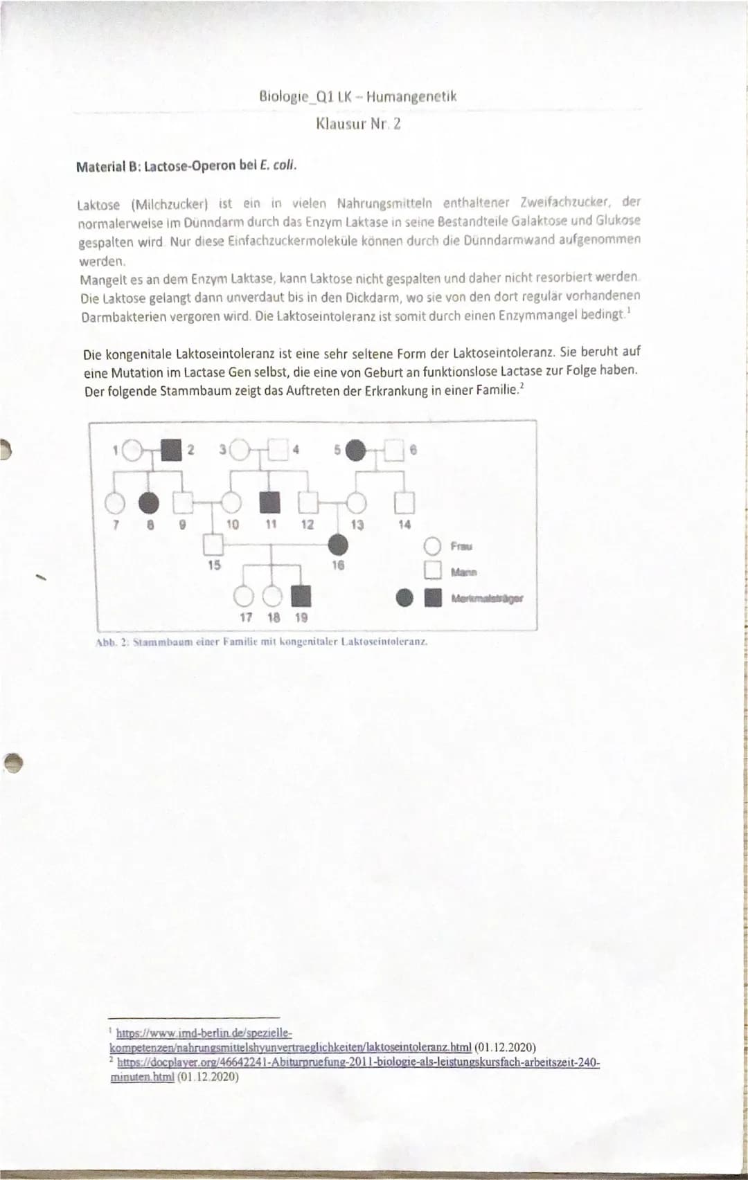 A) Inhaltliche Leistung
Tell I: Lactoseintoleranz
Aufgabe 1.1
Du hast jeweils den Zahlen des Materials A die korrekten Fachbegriffe zugeordn