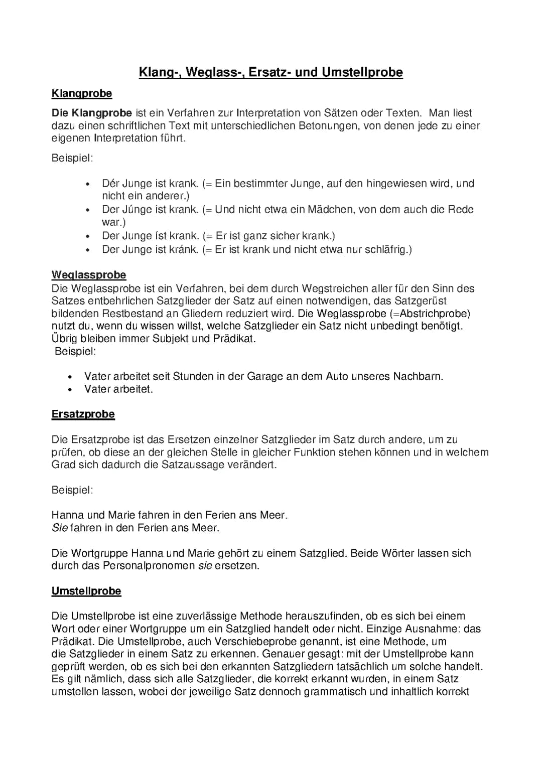 Klang-, Weglass-, Ersatz- und Umstellprobe: Beispiele und Erklärungen