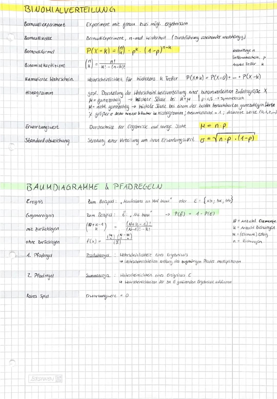 Thema I. Stochastik
O
Binomialverteilung.
Bernoulliexperiment
• Bernoullihette
0
Bernoulli formel
STOCHASTIK
˚
Histogramm
Erwartungswert
Sta