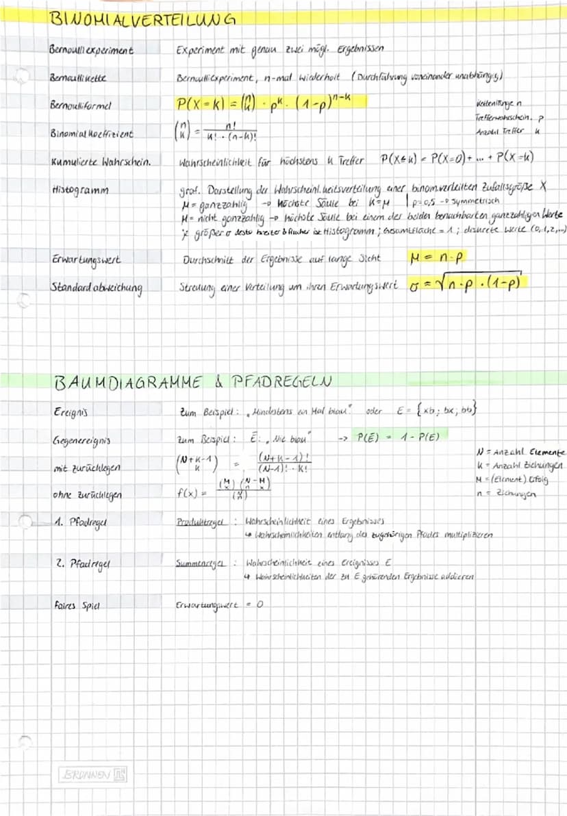 Thema I. Stochastik
O
Binomialverteilung.
Bernoulliexperiment
• Bernoullihette
0
Bernoulli formel
STOCHASTIK
˚
Histogramm
Erwartungswert
Sta