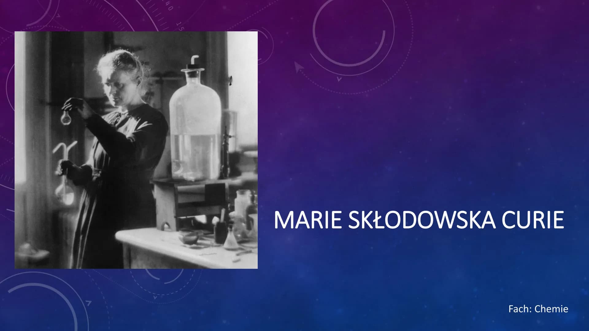 |||||||
YN
MARIE SKŁODOWSKA CURIE
Fach: Chemie DAS ERWARTET EUCH:
Allgemeine Informationen
Leben als Kind und Jugendlicher
• Wissenschaftlic
