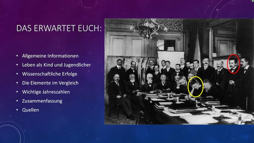 |||||||
YN
MARIE SKŁODOWSKA CURIE
Fach: Chemie DAS ERWARTET EUCH:
Allgemeine Informationen
Leben als Kind und Jugendlicher
• Wissenschaftlic