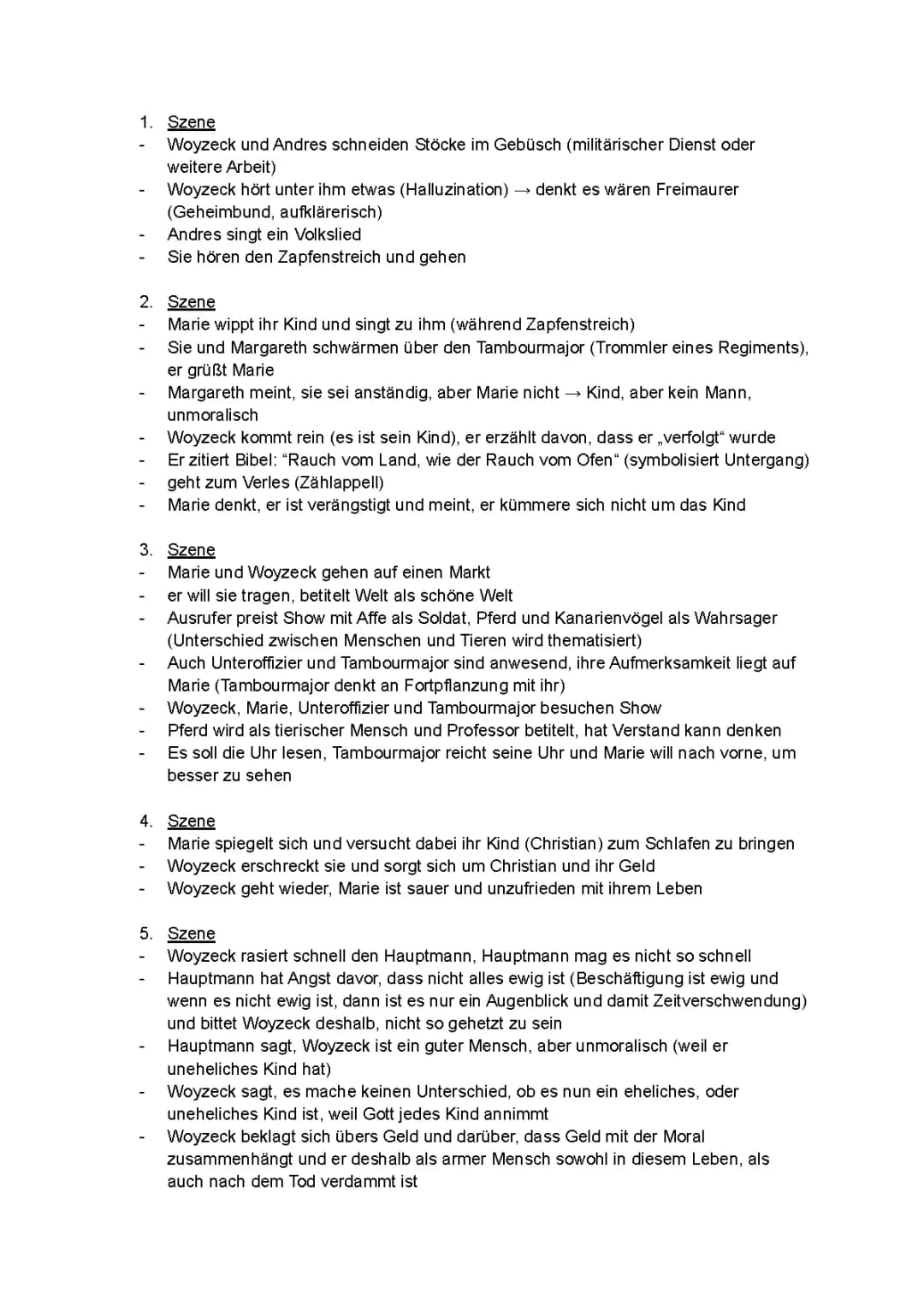 Woyzeck Zusammenfassung für Abitur - Kapitel und Szenen Analyse