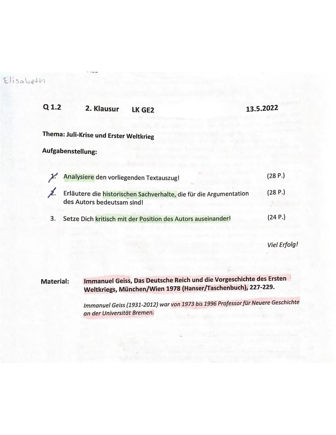 N
13. Mai 2022
4. Klausur
Nr. 1
Formale Beschreibung
Bei dem vorliegenden Textauszug handelt.
die
es sich um eine Darstellung,
Immanuel Geis