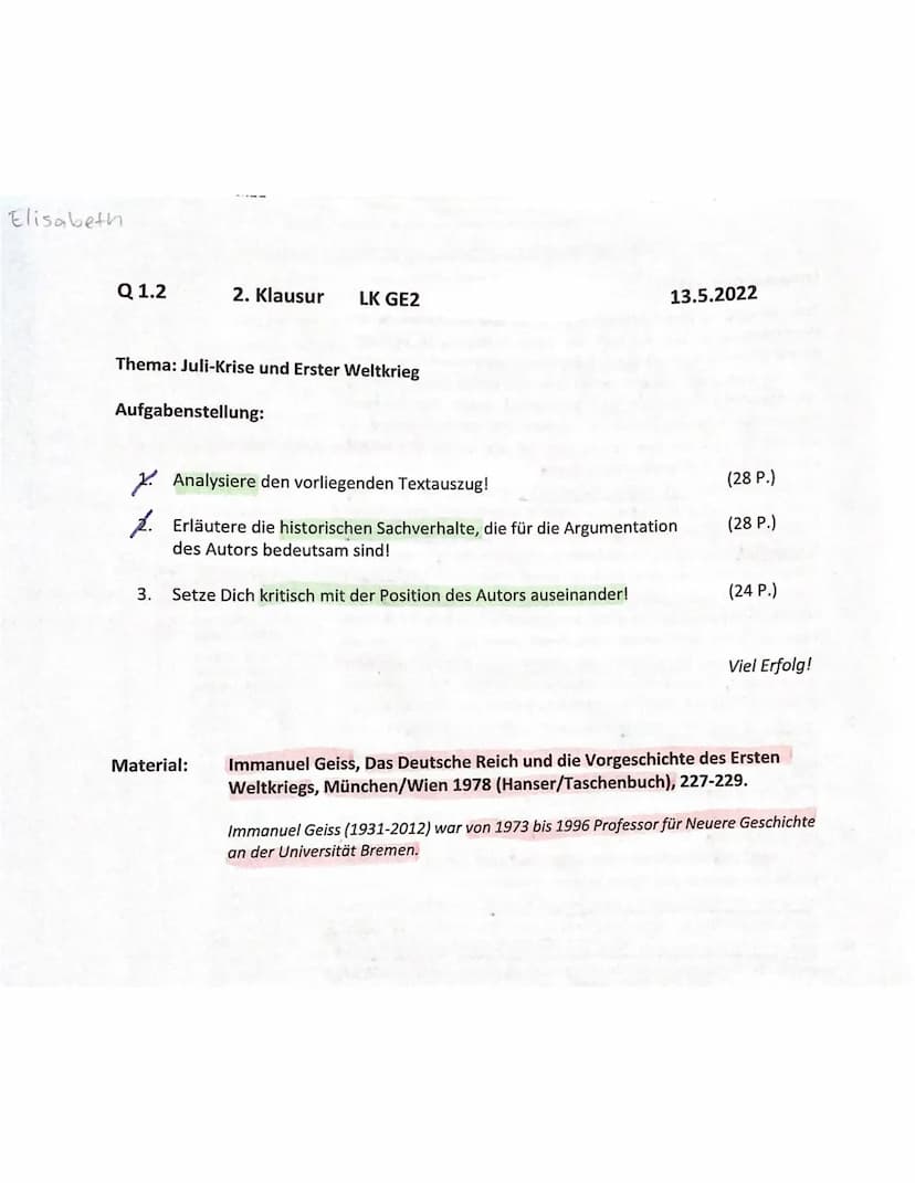 N
13. Mai 2022
4. Klausur
Nr. 1
Formale Beschreibung
Bei dem vorliegenden Textauszug handelt.
die
es sich um eine Darstellung,
Immanuel Geis
