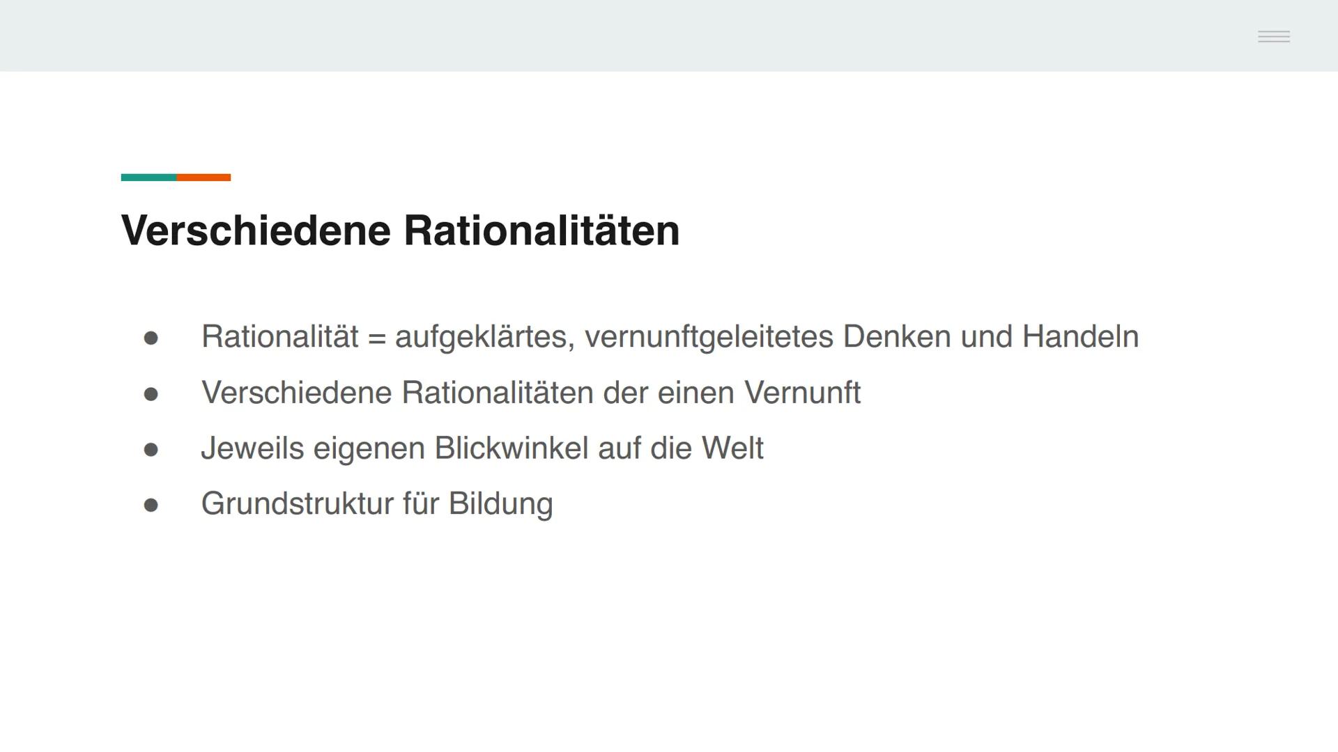 Die vier Modi der
Weltbegegnungen
Bina Bajorat
Die vier Modi
Ziele
nach Jürgen Baumert (2002, PISA-Studie)
• Anlehnung an den Humboldtschen 