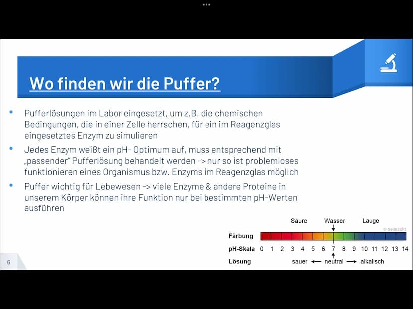 SÄURE-BASE-PUFFER
1. Was sind Säure-Base-Puffer?
>> Ein Puffer ist ein Gemisch aus einer mittelstarken oder schwachen Säure
und der korrespo