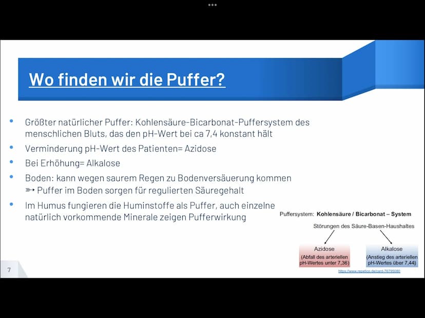 SÄURE-BASE-PUFFER
1. Was sind Säure-Base-Puffer?
>> Ein Puffer ist ein Gemisch aus einer mittelstarken oder schwachen Säure
und der korrespo
