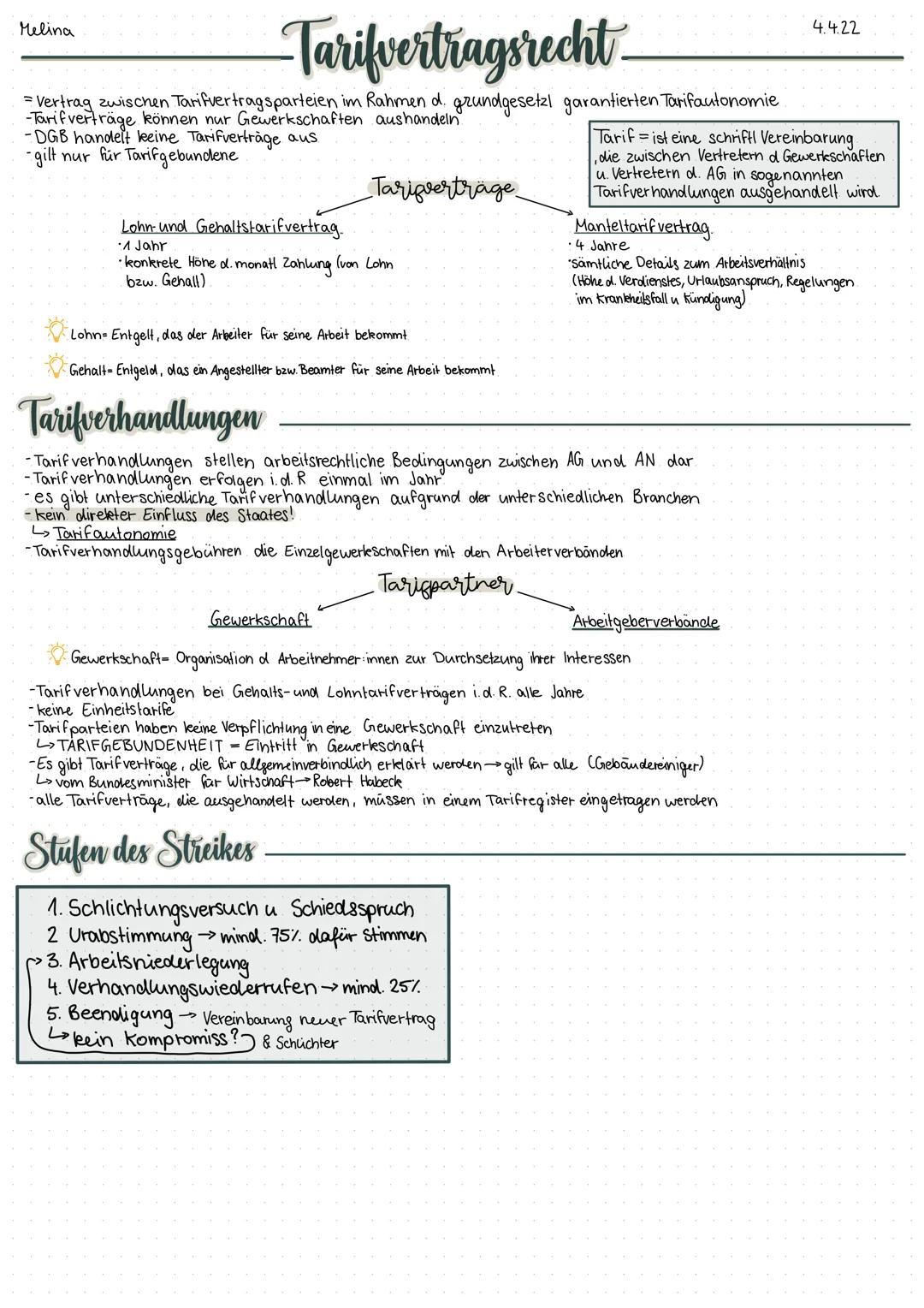 Melina

# Tarifvertragsrecht-

= Vertrag zwischen Tarifvertragsparteien im Rahmen d. grundgesetzl garantierten Tarifautonomie

-Tarifverträg