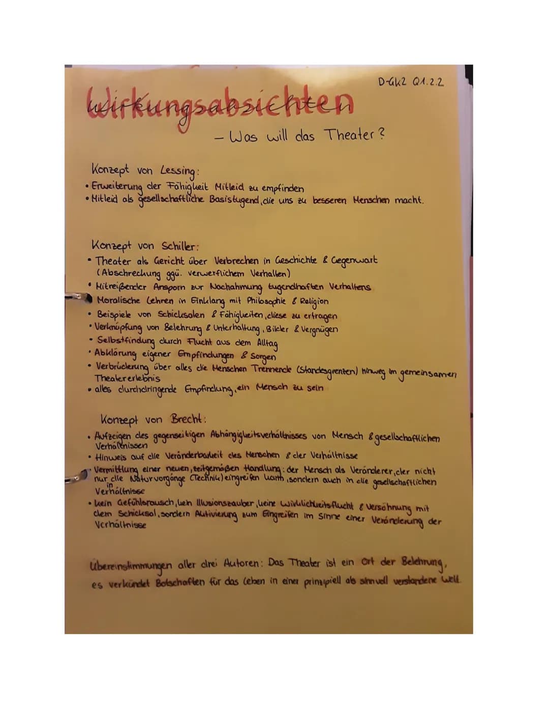 Wirkungsabsichten
- Was will das Theater?
Konzept von Lessing:
• Erweiterung der Fähigkeit Mitleid zu empfinden
• Mitleid als gesellschaftli