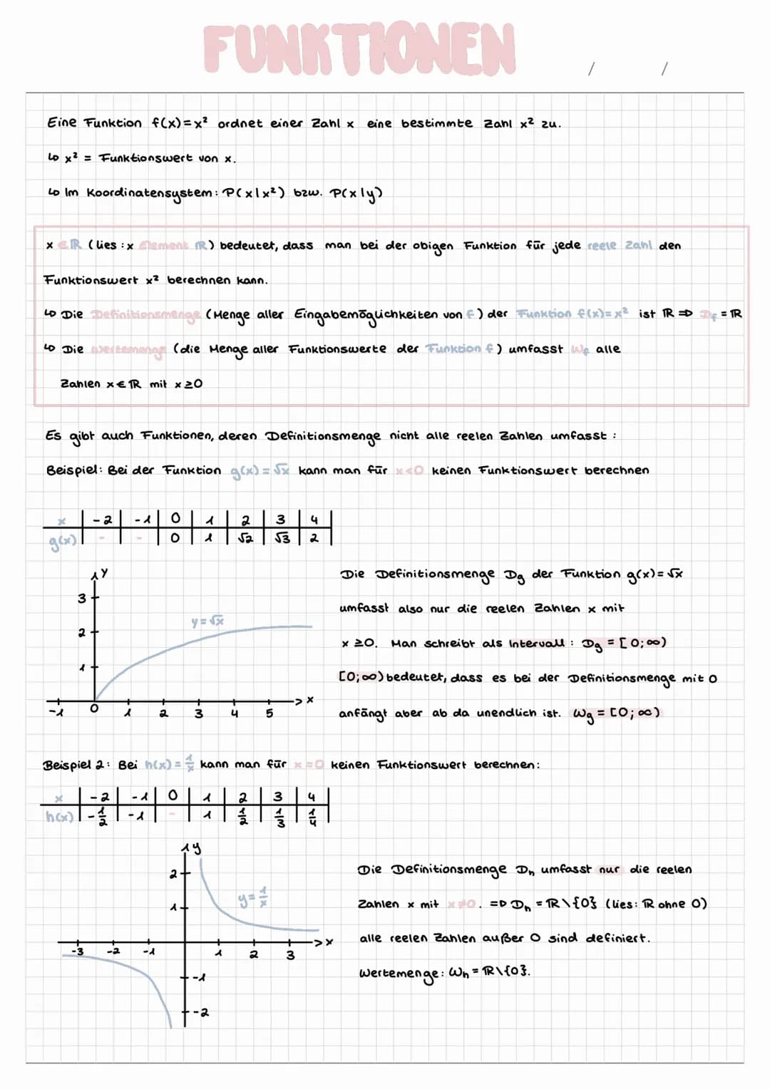 Eine Funktion f(x)=x² ordnet einer Zahl x eine bestimmte Zahl x² zu.
Lo x² = Funktionswert von x.
to Im Koordinatensystem: P(x1x²) bzw. P(xl