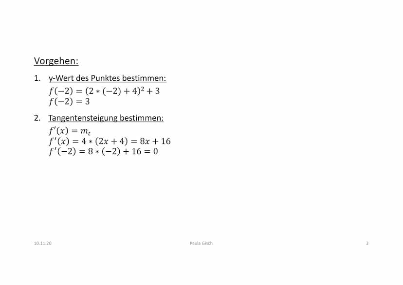 Aufgabe:
Gegeben ist die Funktion f mit f(x) = (2x + 4)² + 3.
Bestimme die Gleichung der Tangente an den Graphen von f
im Punkt P (-2|f(-2))