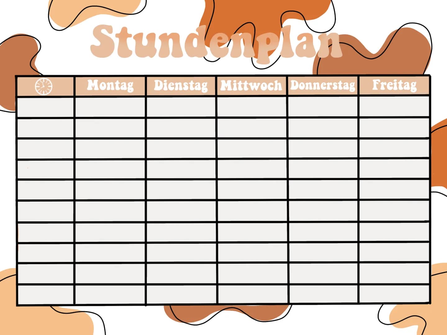 Stundenplan
Montag Dienstag Mittwoch Donnerstag Freitag