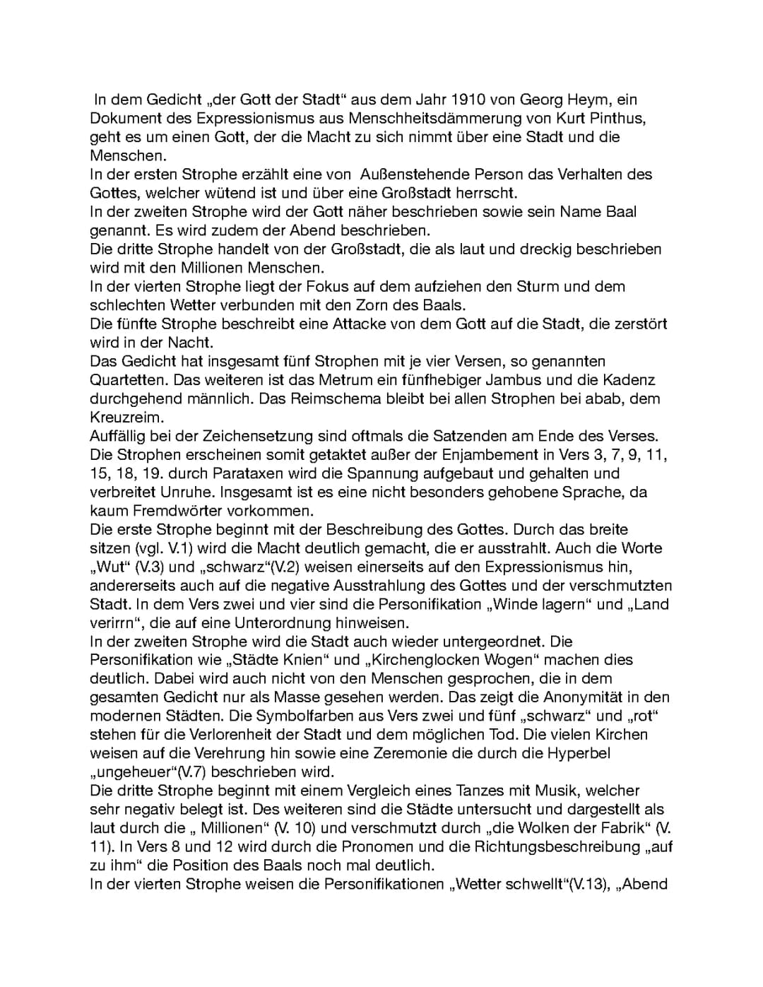 Georg Heym Der Gott der Stadt Analyse PDF - Text, deutungshypothese und Merkmale