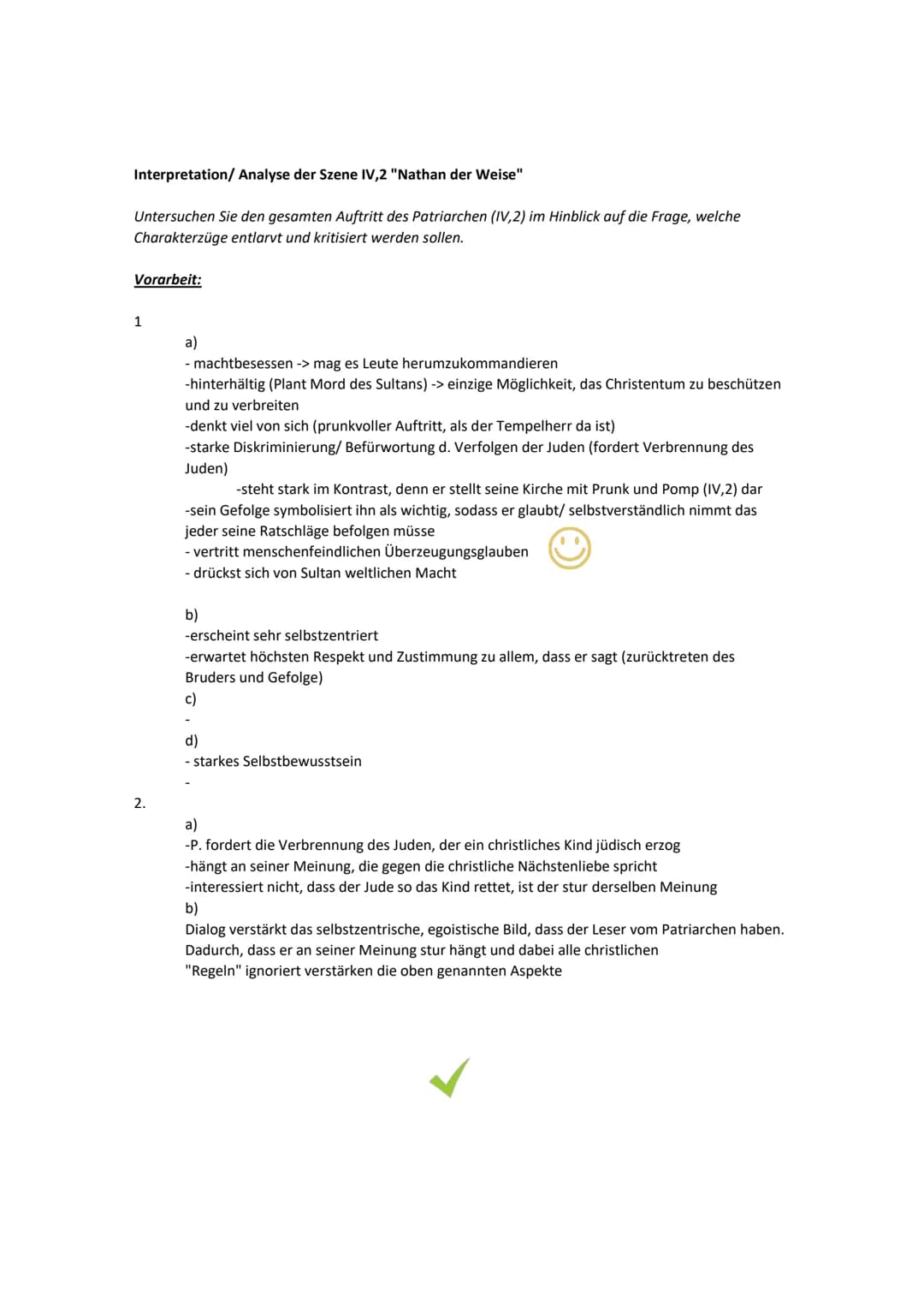 Interpretation/ Analyse der Szene IV,2 "Nathan der Weise"
Untersuchen Sie den gesamten Auftritt des Patriarchen (IV,2) im Hinblick auf die F