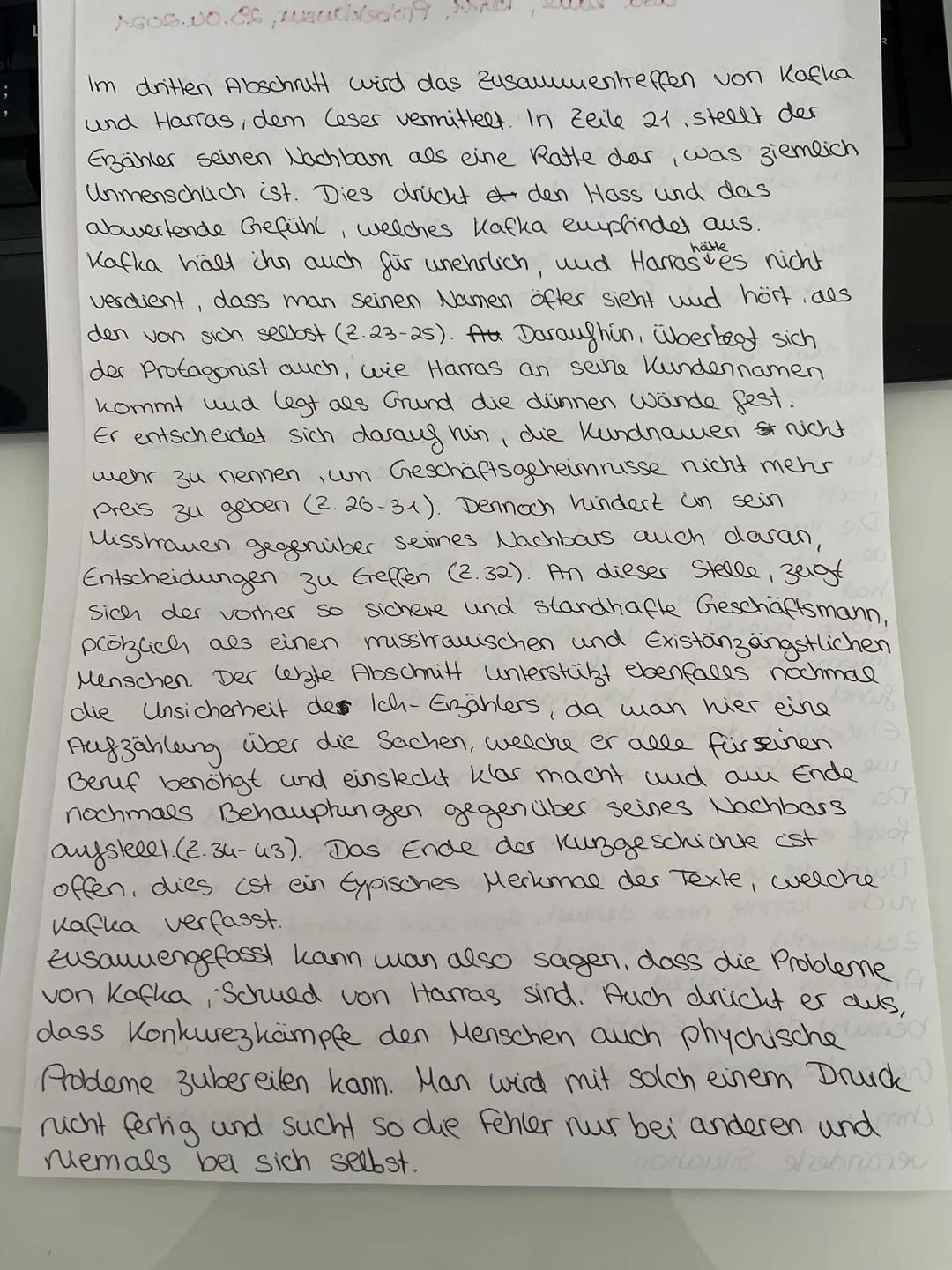 Cisa Kaul, BG11, Probeklausur, 29.06.2021
Die von Franz Kafka vorliegende kungeschichte mit dem
Titel der Nachbar", aus dem Jahre 1917 hande