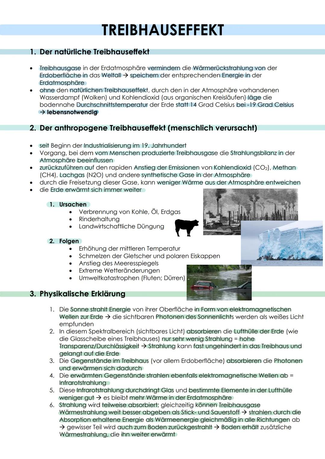 # TREIBHAUSEFFEKT

1.  Der natürliche Treibhauseffekt

*   Treibhausgase in der Erdatmosphäre vermindern die Wärmerückstrahlung von der
    
