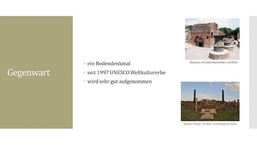 Pompeji Inhaltsangabe
●
●
●
●
Historisches Ereignis
Zeitpunkt der Entstehung
Gegenwart
Quiz
Quellen historisches
Ereignis
Gasse von Pompeji,