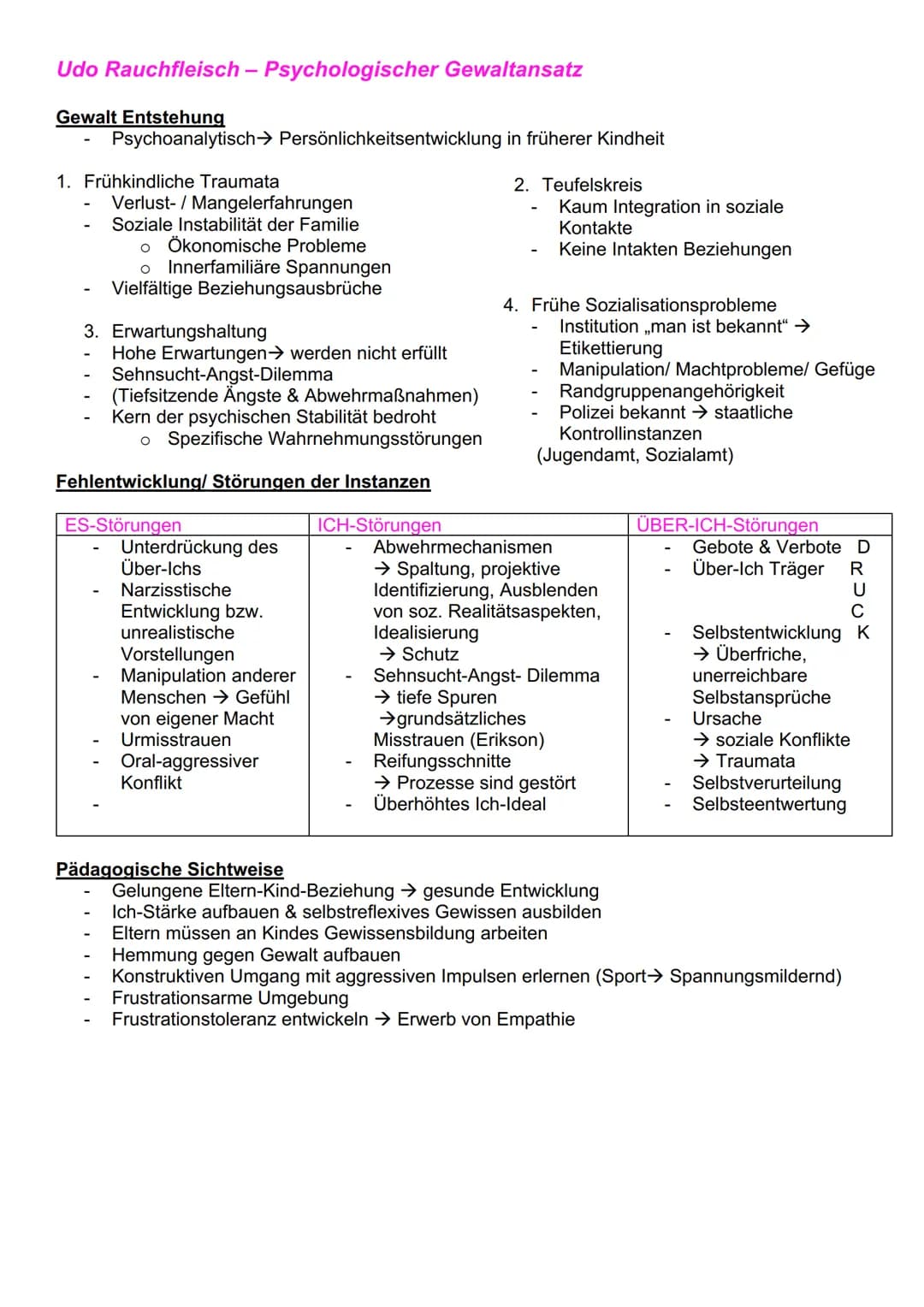 Udo Rauchfleisch - Psychologischer Gewaltansatz
Gewalt Entstehung
Psychoanalytisch→ Persönlichkeitsentwicklung
1. Frühkindliche Traumata
Ver