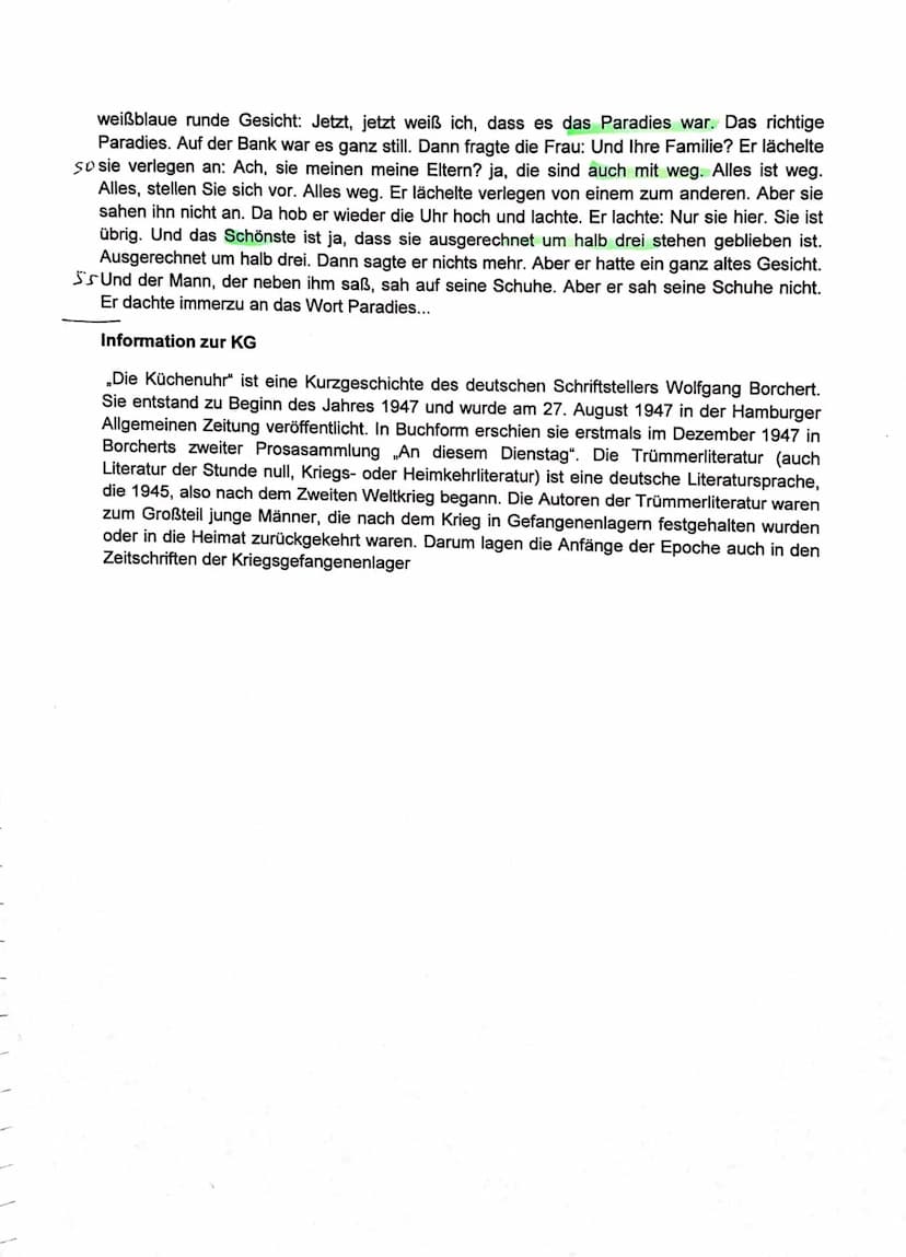 Deutsch Klausur. Nr. 1.
D-GK WES
EINLEITUNG
Wolfgang Bocherts Kurzgeschichte, Die
Küchenuhr" wurde am 27. August 1947 in
der Hamburger Zeitu