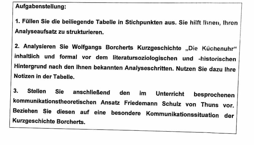 Deutsch Klausur. Nr. 1.
D-GK WES
EINLEITUNG
Wolfgang Bocherts Kurzgeschichte, Die
Küchenuhr" wurde am 27. August 1947 in
der Hamburger Zeitu