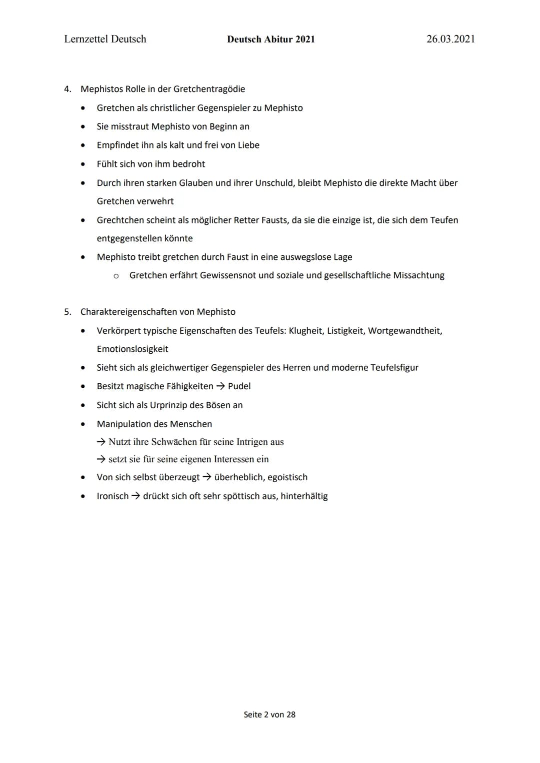 Lernzettel Deutsch
Schwerpunkt: Figur Mephistopheles
1. Menschenbilder des Herren und Mephisto
●
●
Gott
Deutsch Abitur 2021
●
●
FAUST
Glaubt