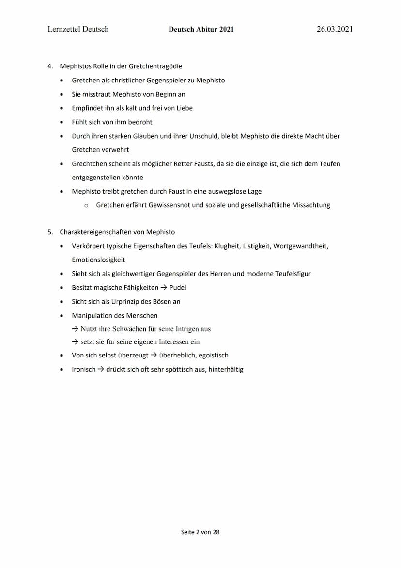 Lernzettel Deutsch
Schwerpunkt: Figur Mephistopheles
1. Menschenbilder des Herren und Mephisto
●
●
Gott
Deutsch Abitur 2021
●
●
FAUST
Glaubt