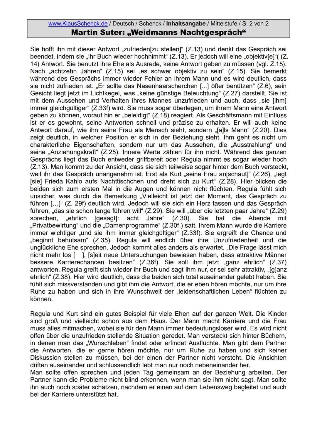 Text: googeln!
Aufgabenstellung:
●
www.KlausSchenck.de/ Deutsch / Schenck / Inhaltsangabe / Mittelstufe / S. 1 von 2
Martin Suter: „Weidmann