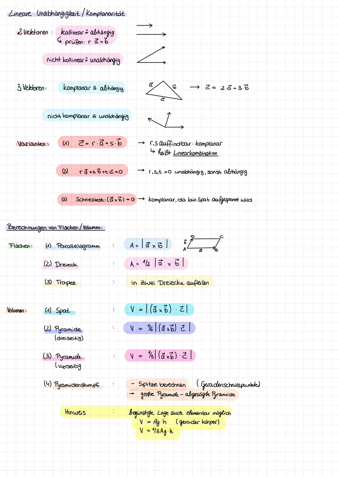 ANALYTISCHE
TISCHE GEOMETRIE
Betrag eines Vektors.
(Abstand zweier P)
Rechnen mit Vektoren:
Addition:
Skalasmultiplikation:
a+b=
Skalarprodu