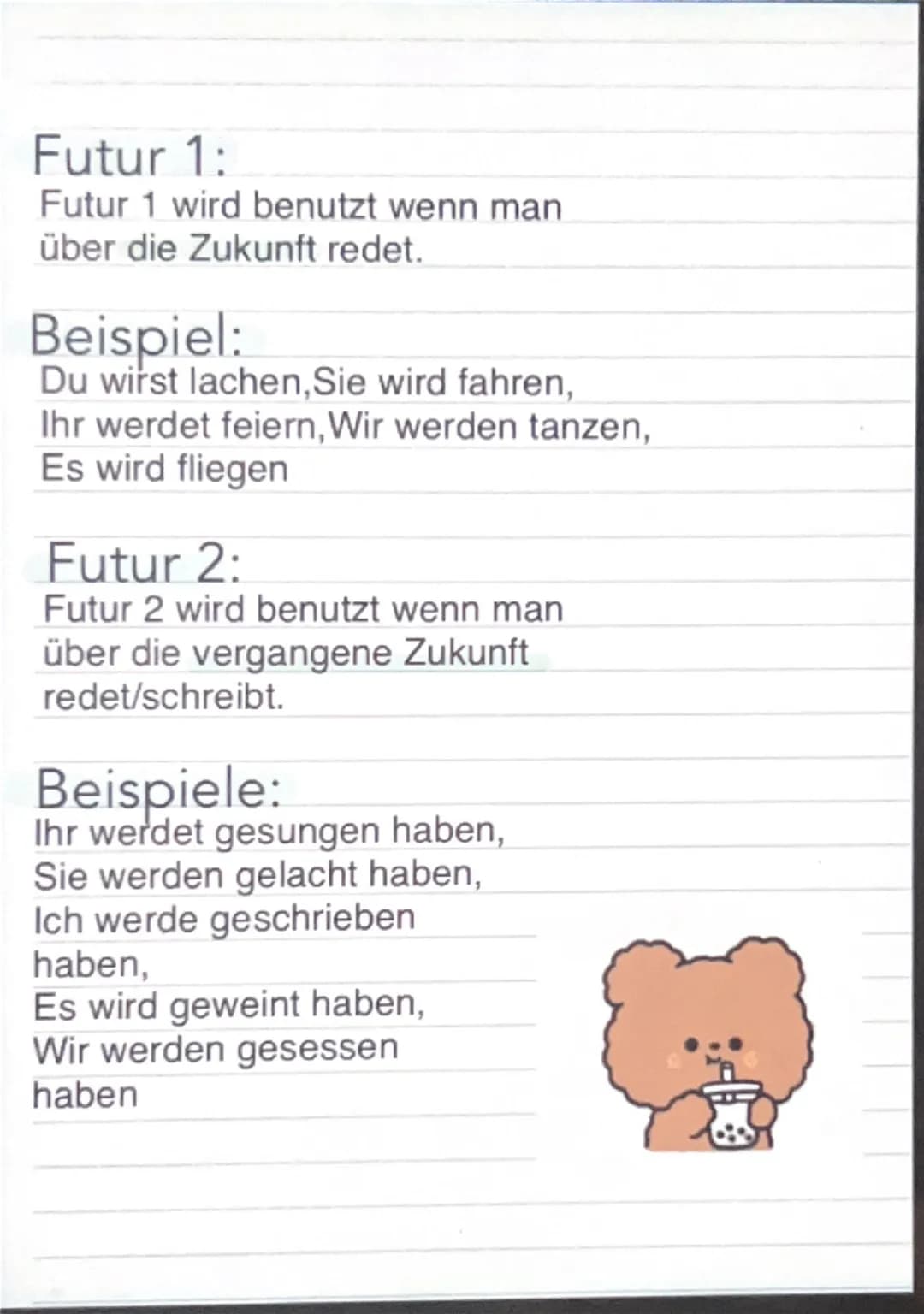 Zeitformen
Präsens:
Präsens ist die Zeitform, die wir
benutzen um über das jetzt/die Gegenwart
zu berichten.
Beispiele:
Ich gehe, Du sagst, 