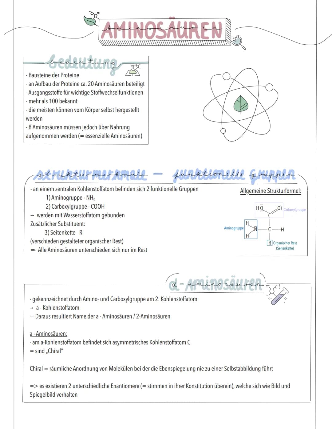 AMINOSÄUREN
bedeutung
- Bausteine der Proteine
- an Aufbau der Proteine ca. 20 Aminosäuren beteiligt
-Ausgangsstoffe für wichtige Stoffwechs