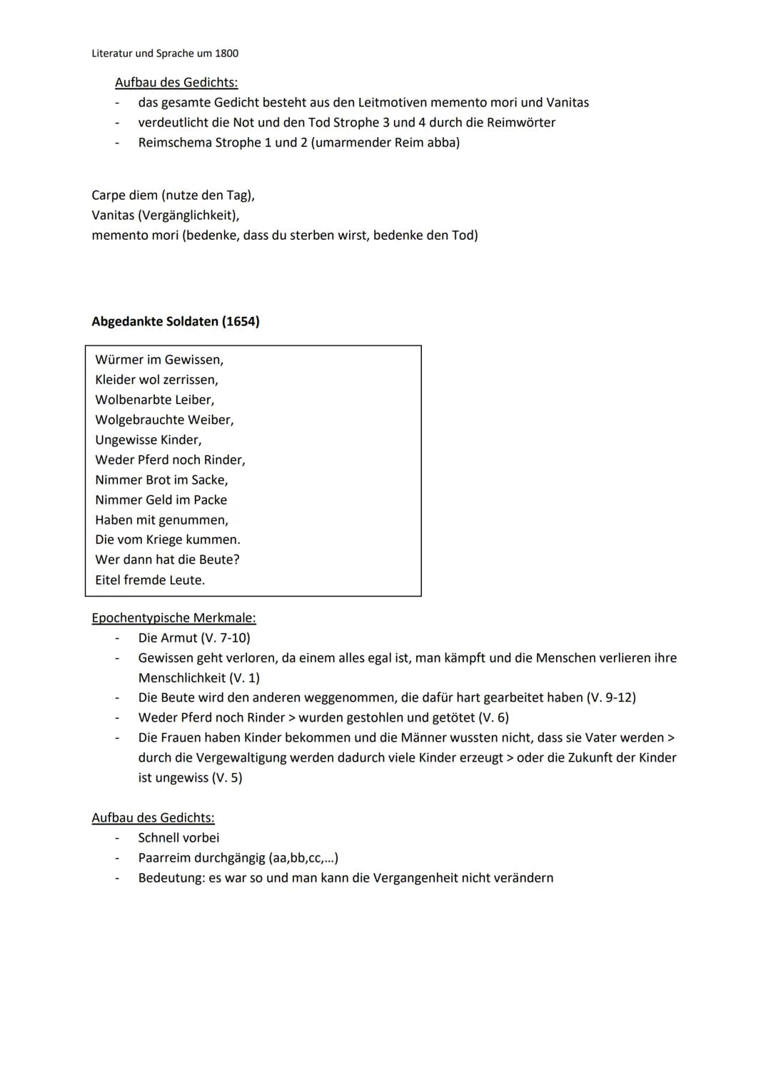 Literatur und Sprache um 1800
Hintergrundwissen zur Epoche des Barocks 1600- 1720
historischer Hintergrund
Lebensgefühl
Leitmotive bzw. Sinn