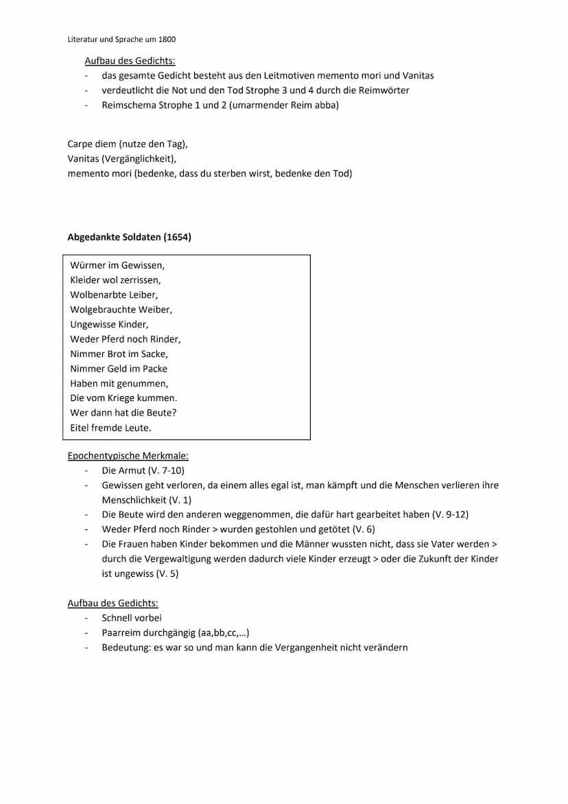 Literatur und Sprache um 1800
Hintergrundwissen zur Epoche des Barocks 1600- 1720
historischer Hintergrund
Lebensgefühl
Leitmotive bzw. Sinn